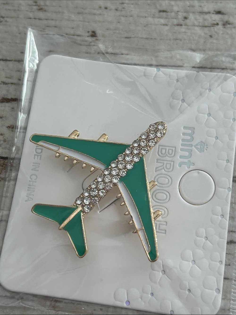 🔥$2 Green Rhinestone Airplane Brooch